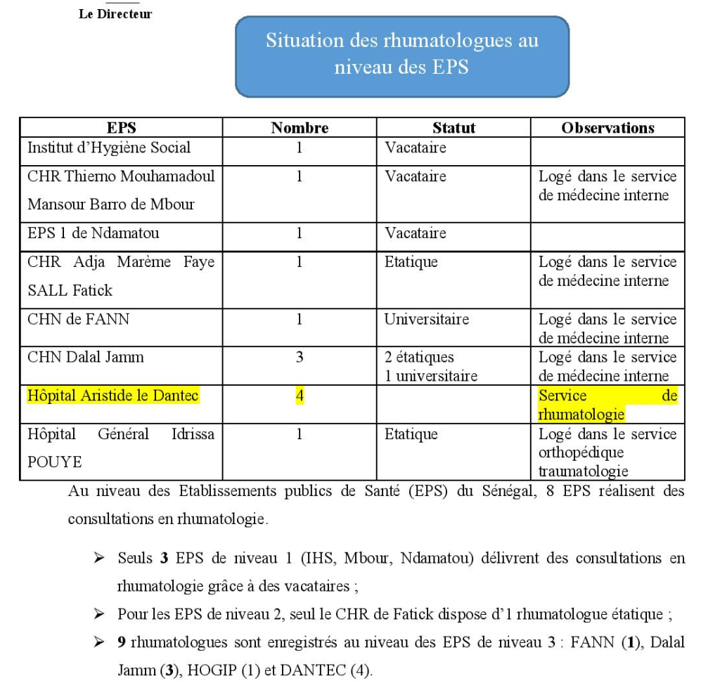 Extrait de la note transmise à Ouestaf News par la Direction des Établissements publics de santé du Sénégal. Cette Direction est sous la tutelle du ministère sénégalais de la Santé et de l'Action sociale. 